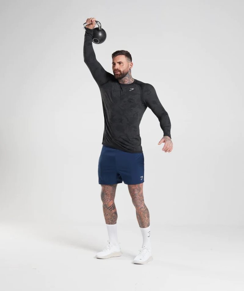 Men's Gymshark Geo Seamless Long Sleeve T-Shirts Black | NZ 2FGYAN